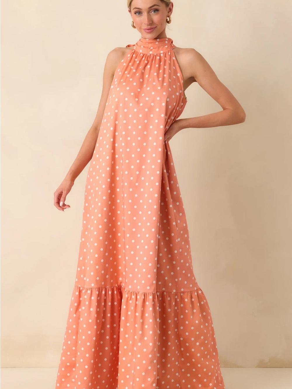 NWT | Prosperina Reversible Sleeveless Halter Maxi Dress Floral Polka Dot Size M - Picture 2 of 11